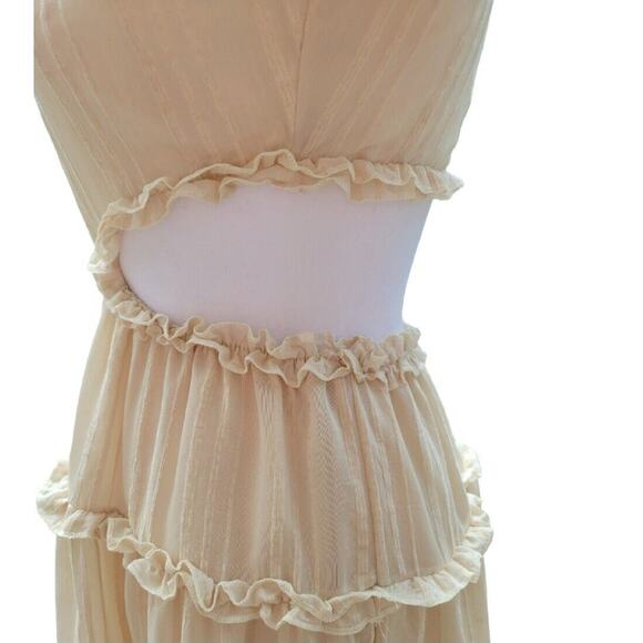 HYFVE Cottagecore Boho Peasant Dress Medium Beige Ruffle Long Sleeve Mini Dress - Picture 6 of 10